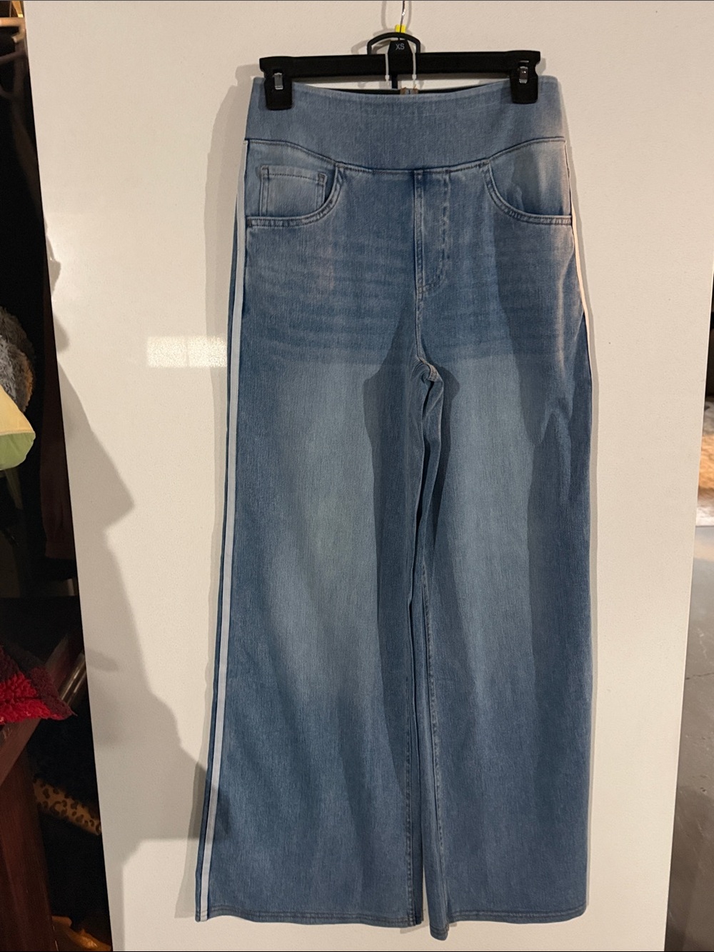 Halara Flex High Waisted Stripe Wide Leg Flowy Washed Jeans Small Petite